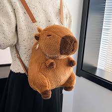 Strawberry Hat Capybara Plush Toy Simulation Turtle Backpack Capibara Stuffed Animals Papa Hand Circle Ring Small size Pendant